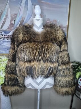 100% Real Fox Fur Womens Cropped Luxury Jacket